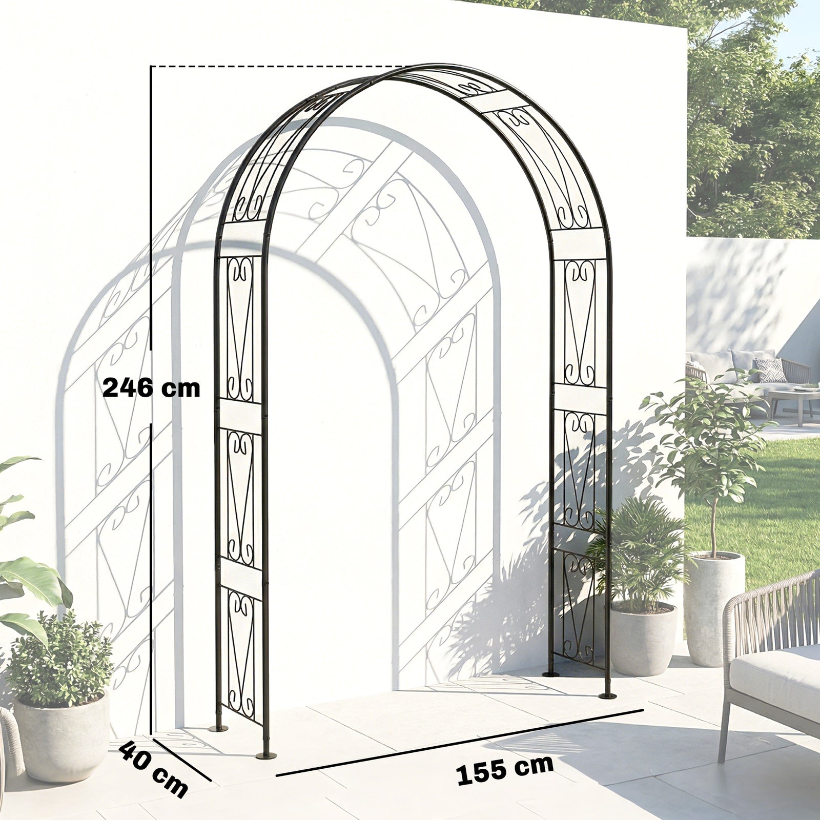 Outsunny Garden Arch, Rose Arch, Black