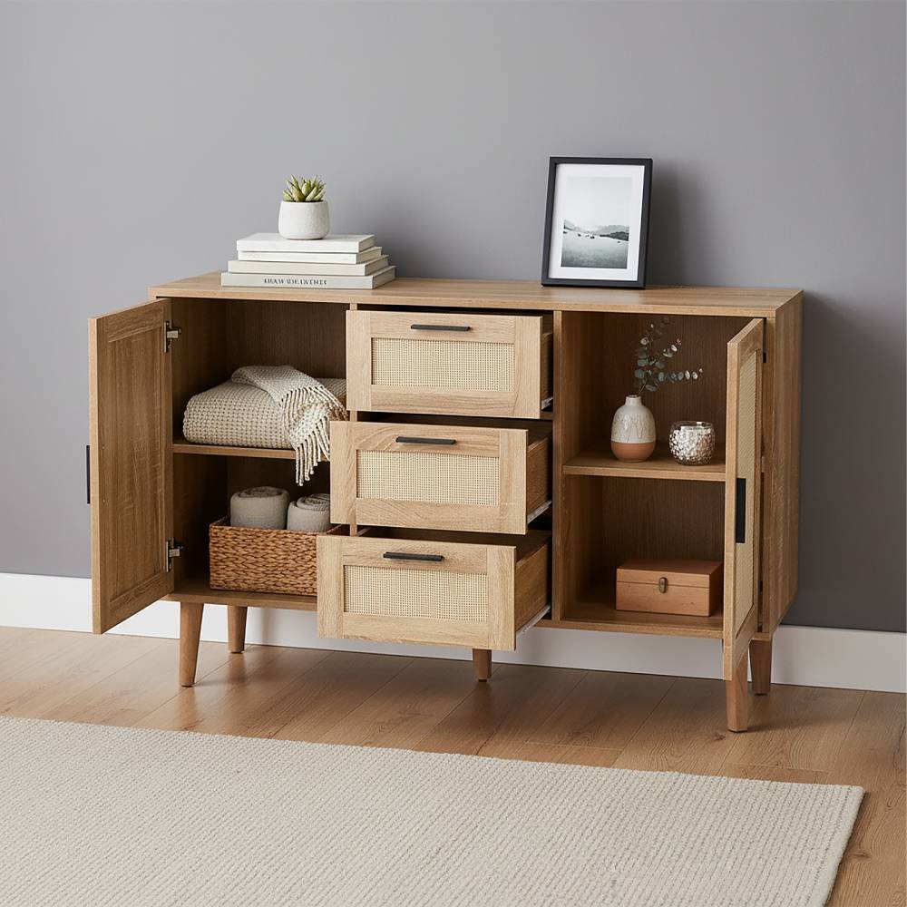 Wooden Sideboard Storage Cabinet With 3 Drawers