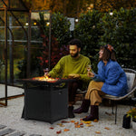 72.5cm Pe Rattan Fire Pit Table For Garden With Rain Cover | Black