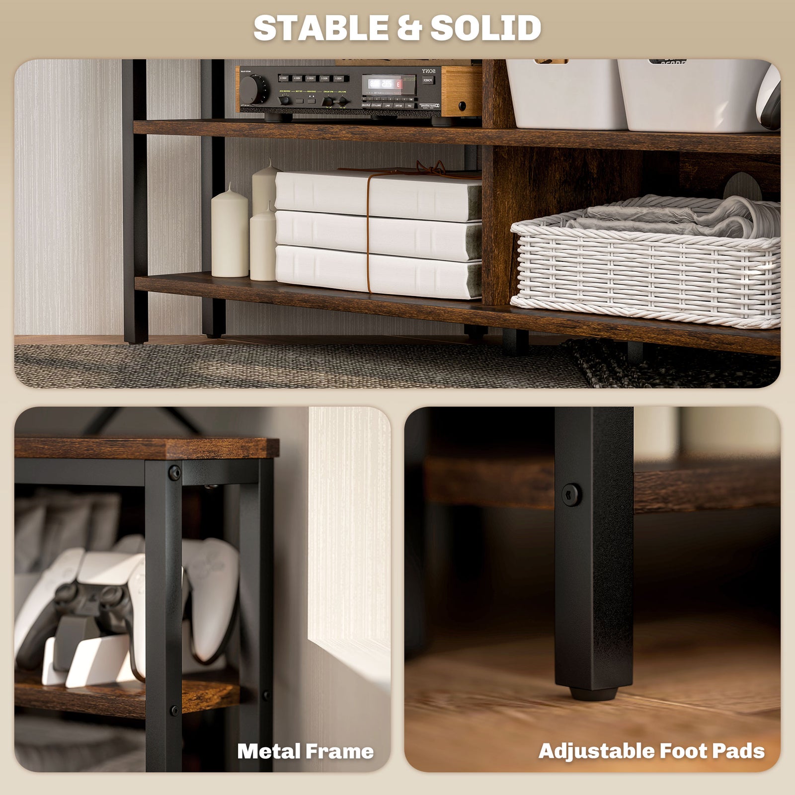 50" Tv Stand Cabinet, Tv Unit With Storage Shelves