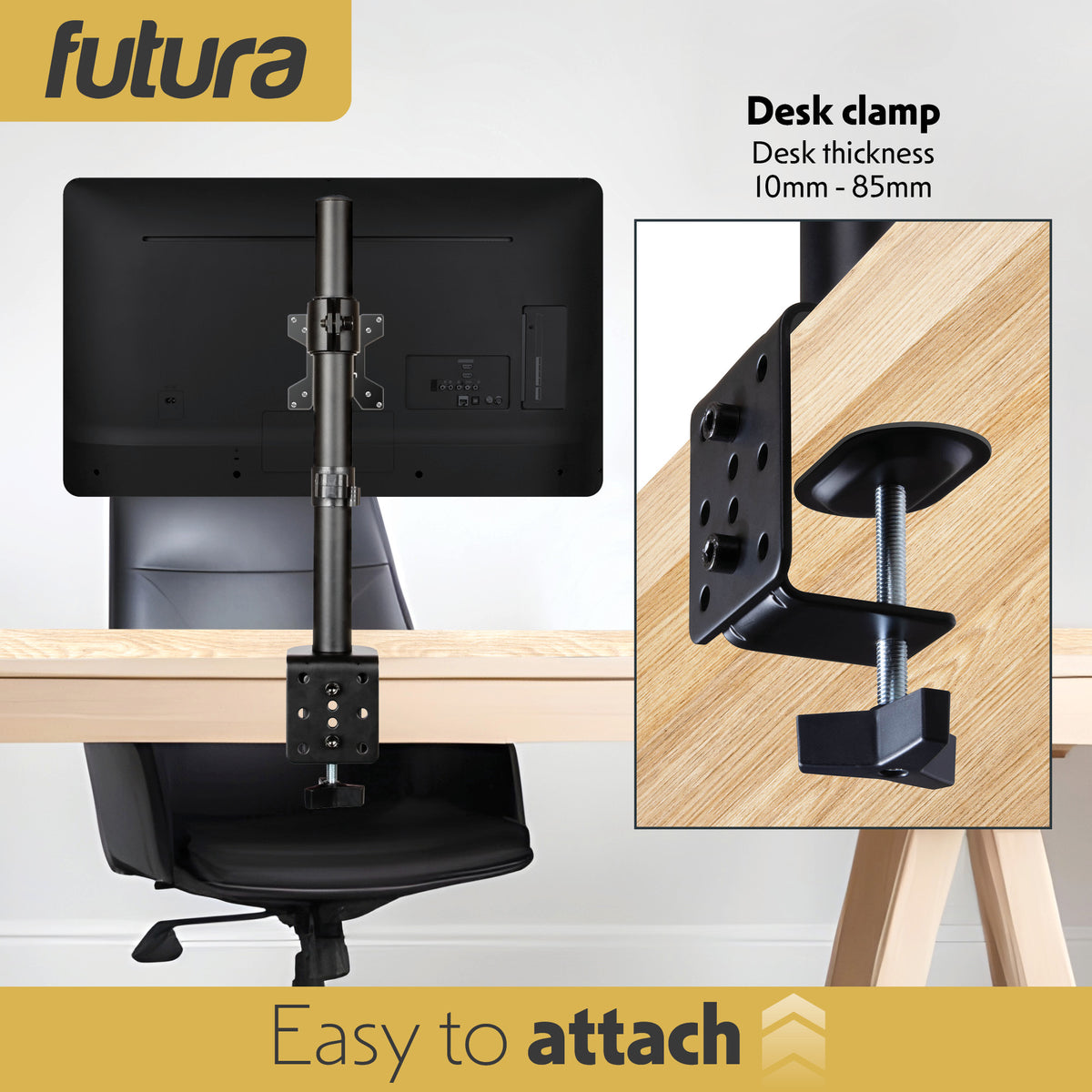 Single & Dual Monitor Arm For 13 To 32 Inch Screens - Dual Monitor Desk Mount With Clamp 90 Tilt And 360 Rotation & 180 Swivel | Single Monitor Arm | Black