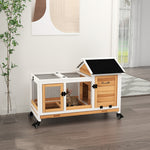 Wooden Rabbit Hutch, Small Animal  House W/ Wheels, Removable Tray | Yellow