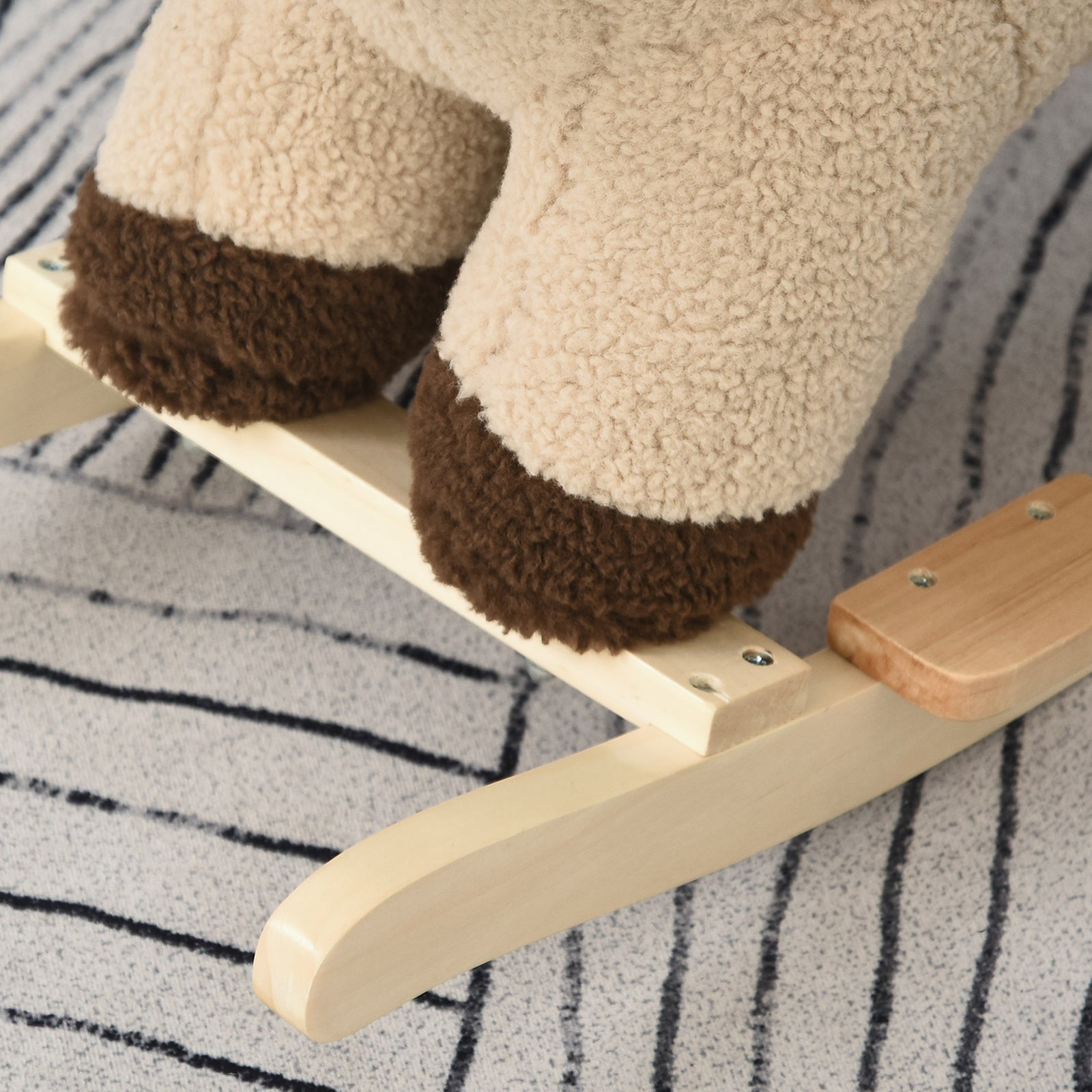 Kids Rocking Lion Plush Ride On Seat W/ Sound Button Wood Base Seat Belt