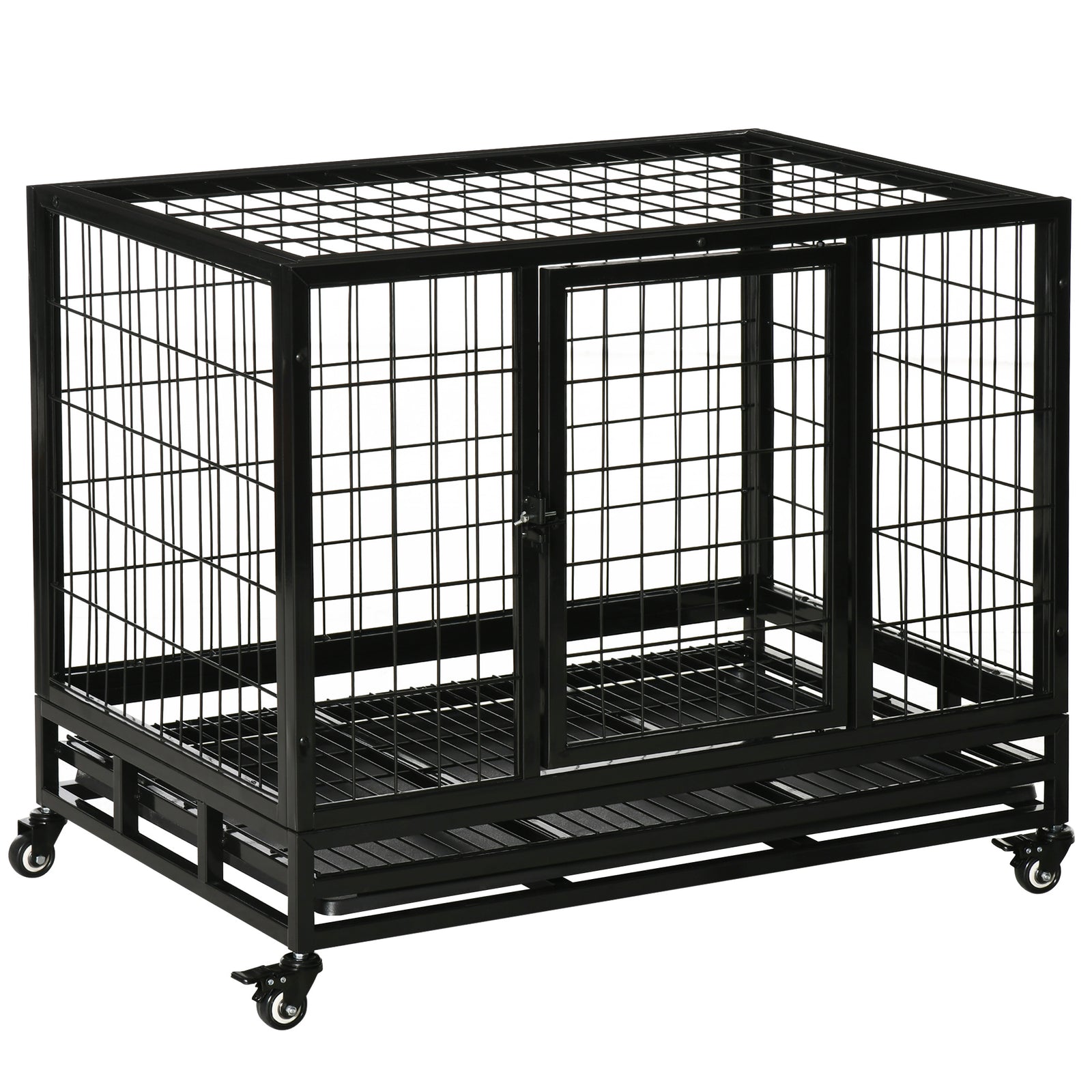 Heavy Duty Dog Cage W/ Wheels, Tray - M L