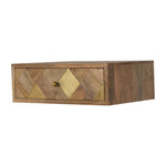Solid Wood Wall Mounted Brass Inlay Bedside