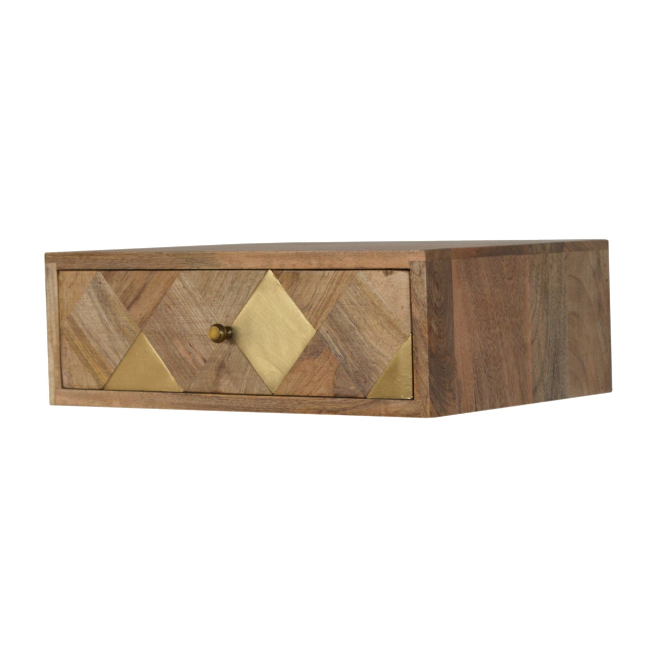 Solid Wood Wall Mounted Brass Inlay Bedside
