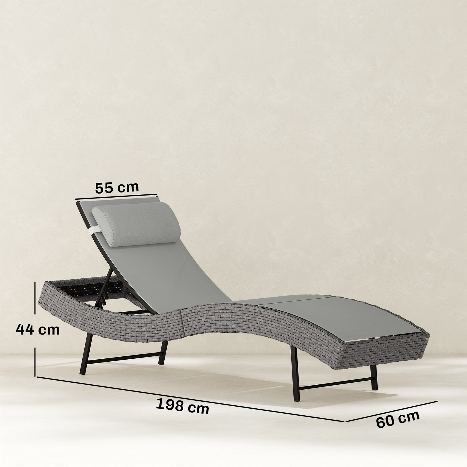 Rattan Sun Lounger With 5 Position Back, Texteline Seat | Light Grey