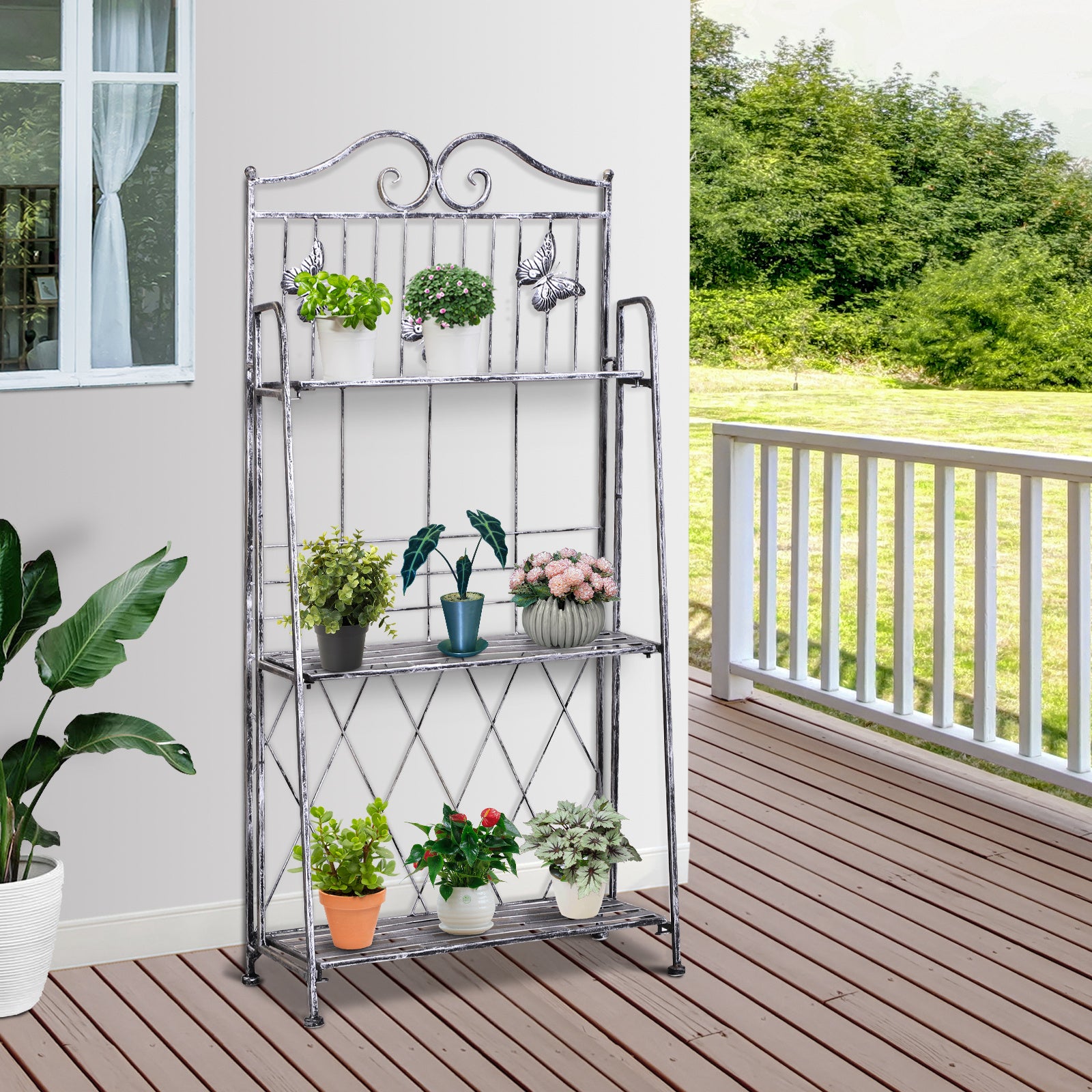 3-tier Metal Folding Plant Stand Display Rack Bookshelf Unit
