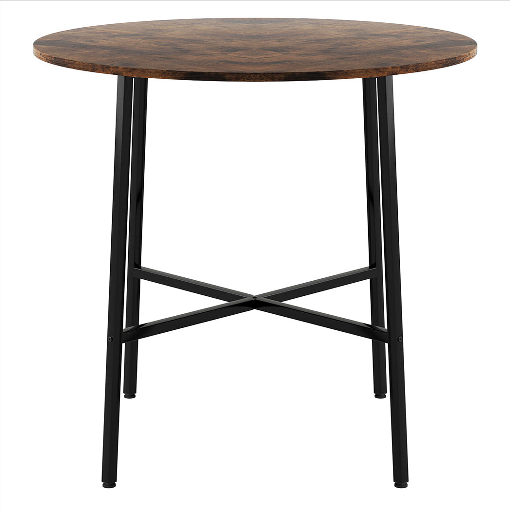 Dining Table Round Kitchen 4 Person Coffee Restaurant Metal Base 80cm | Brown