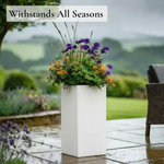 Zinc Galvanised Tall Square Planter | 32cm x 32cm x 75cm | White