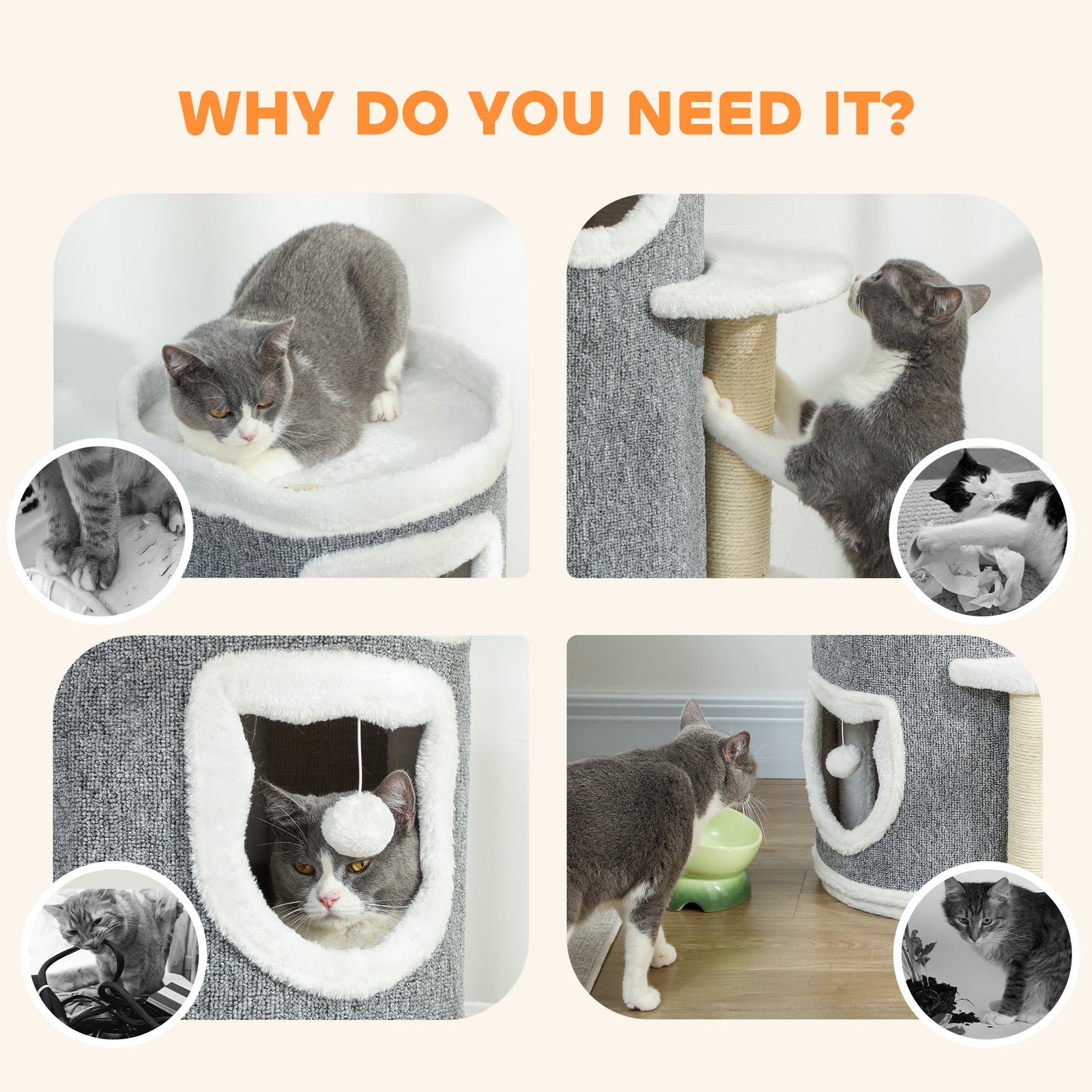 PawHut 101 Cm Cat Tree Cat Condo For Indoor Cats With Sisal Scratching Post