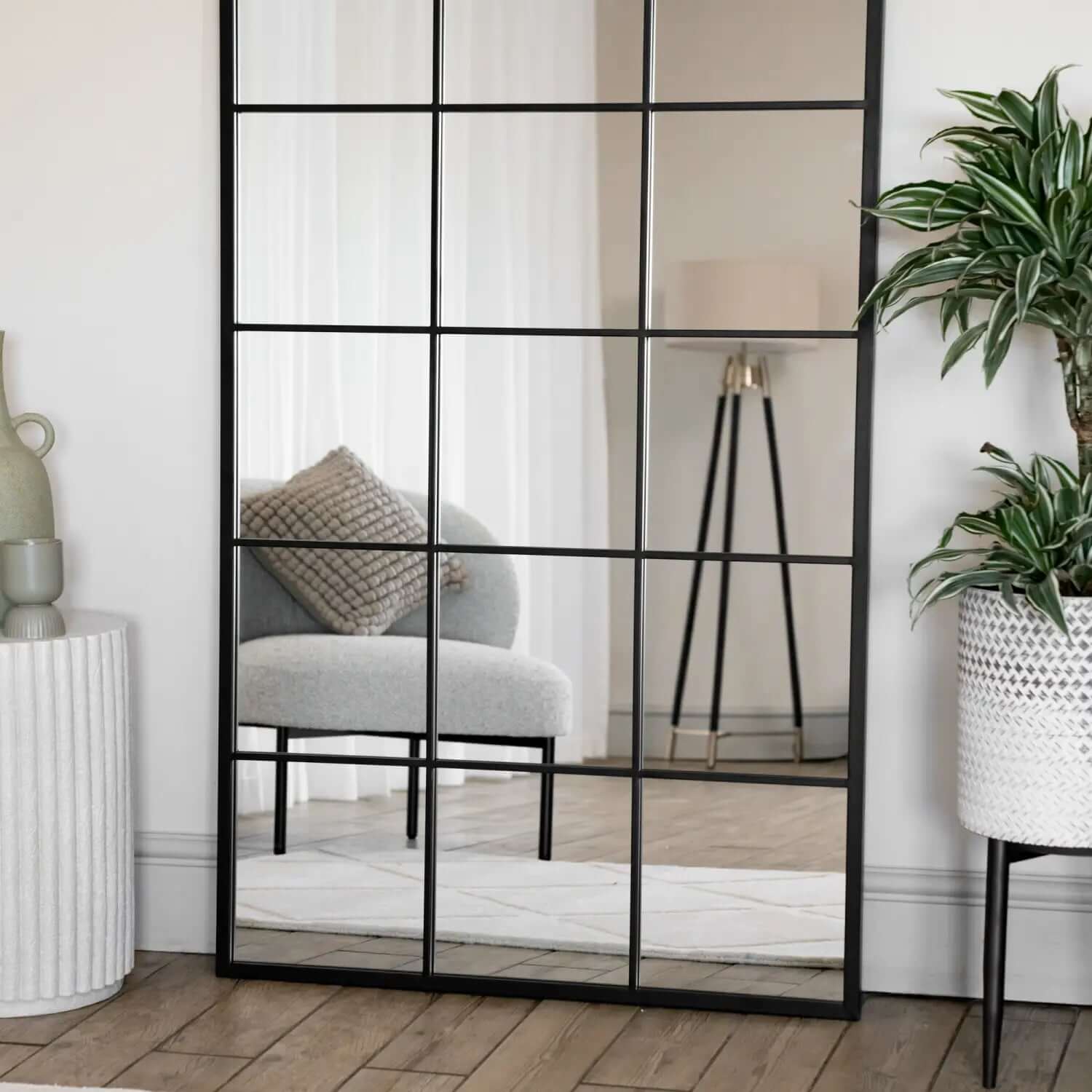 Kyō - Metal Rectangle Lattice Window Mirror | 180cm x 90cm | Black