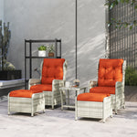 Recliner Rattan Garden Furniture W/ Two-tier Glass Top Table | Orange