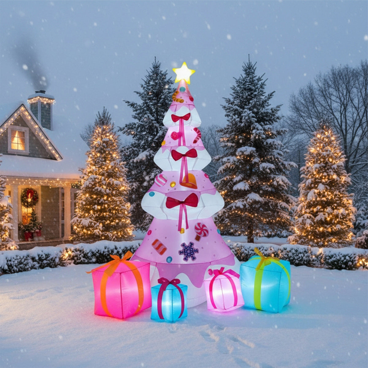 Breeins 240cm/8 Ft Blow Up Christmas Tree Inflatable Decoration With Led Lights