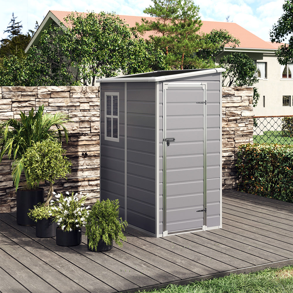 5x4ft Garden Plastic Storage Shed With Lockable Door & Window Weatherproof Outdoor Tool Organizer