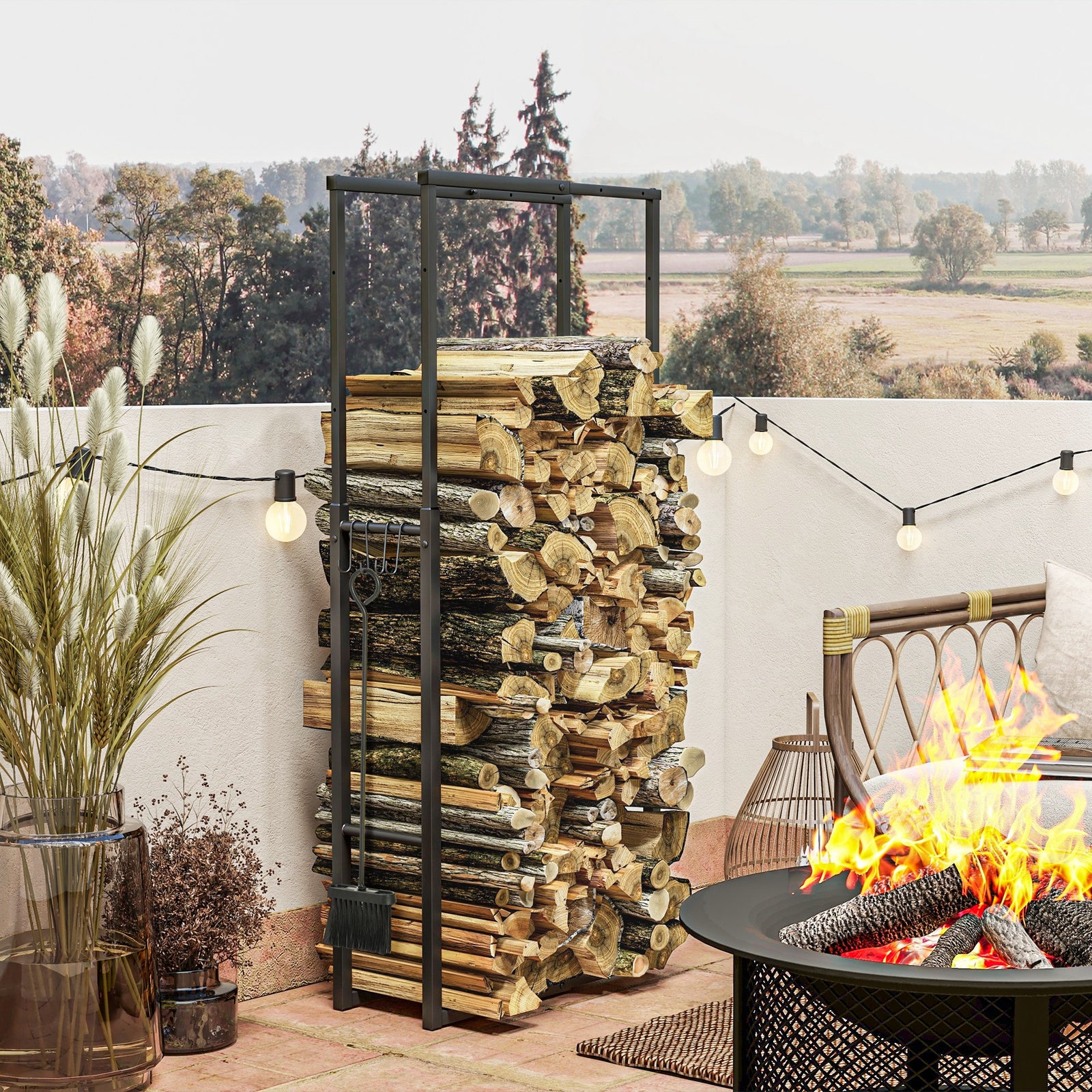 100-150cm Retractable Fireplace Log Rack, Metal