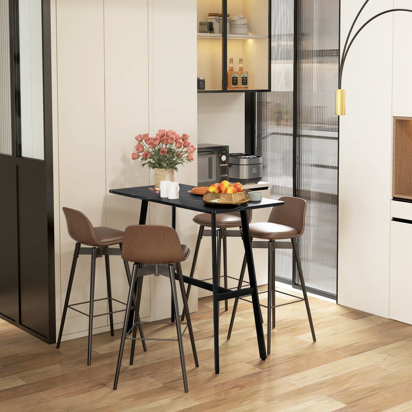 HOMCOM Bar Table With Marble Effect Top, Steel Legs