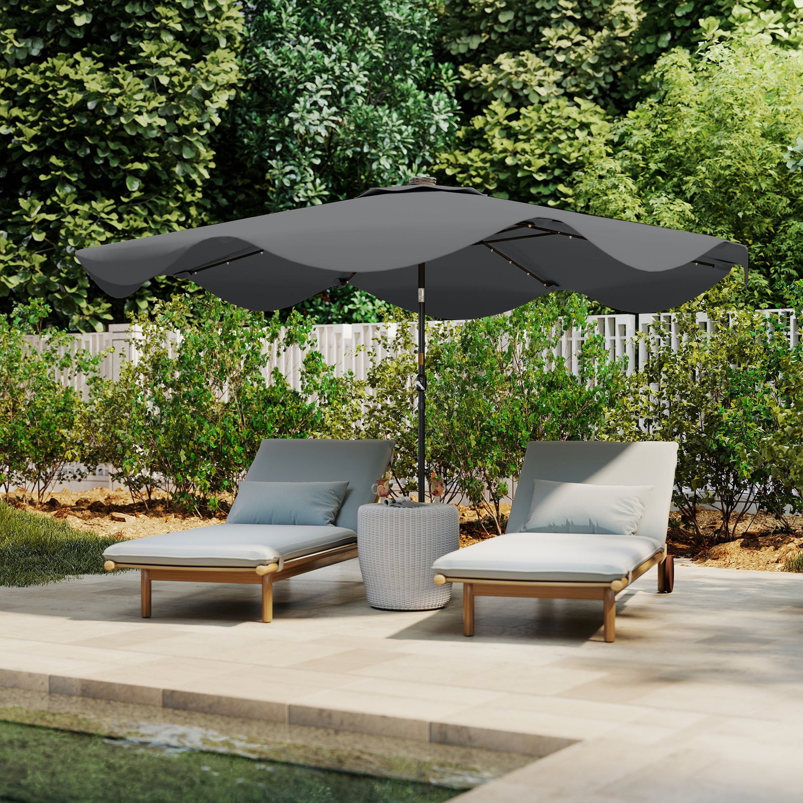 Solar Garden Parasol W/ Led, Tilt | Dark Gray