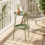 Patio Side Table, 2-tier Round Coffee End Table | Green