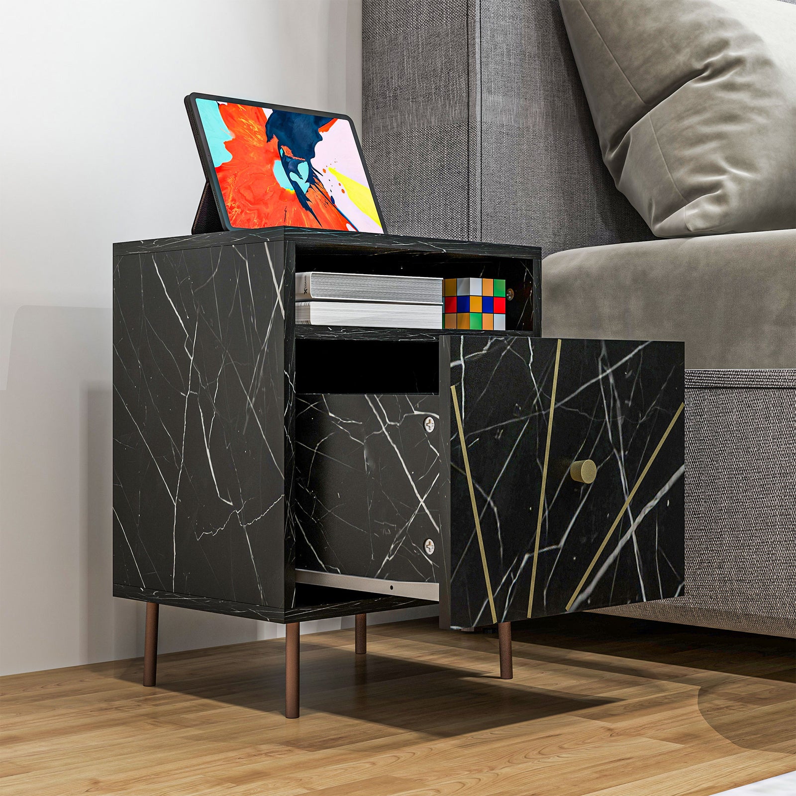 Modern Bedside Table With Drawer And Open Shelf