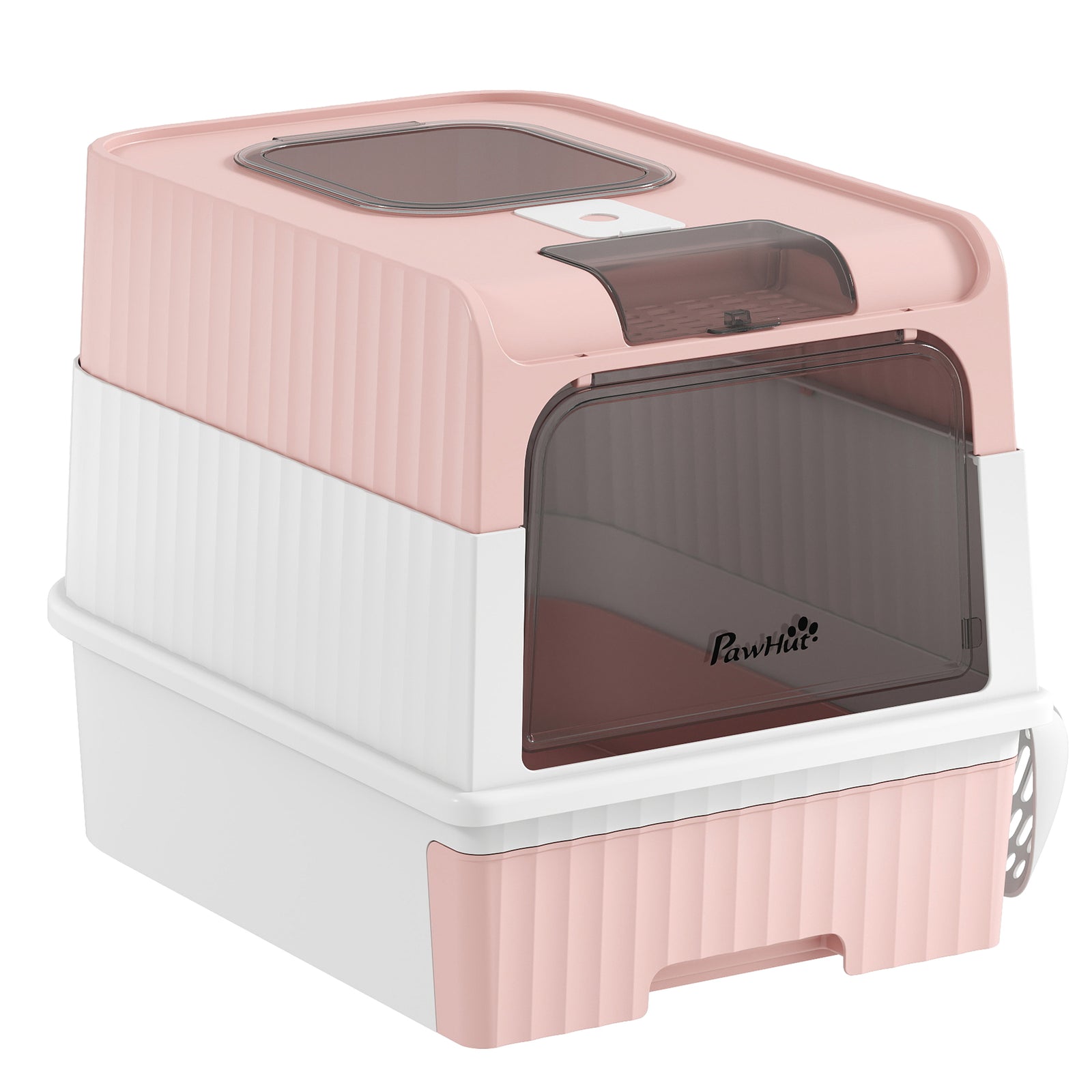 Cat Litter Box, Enclosed Cat Litter Box W/ Lid, Pull-out Drawer Tray | Pink