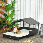 Pawhut Extendable Rattan Dog House W/ Water-resistant Roof, Cushion | Cream