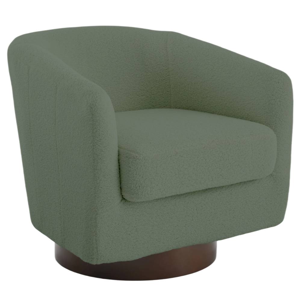 Modern Teddy Fleece Fabric Swivel Accent Chair – 360° Barrel Armchair With Foam Cushion & Wood-iron Base | Green