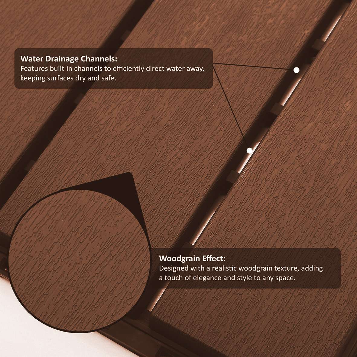 Polydeck Pvc Interlocking Decking Tiles - Brown | Set of 36 | Brown