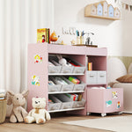 Kids Toy Storage Unit With 11 Fabric Bins, 3 Stickers | Pink