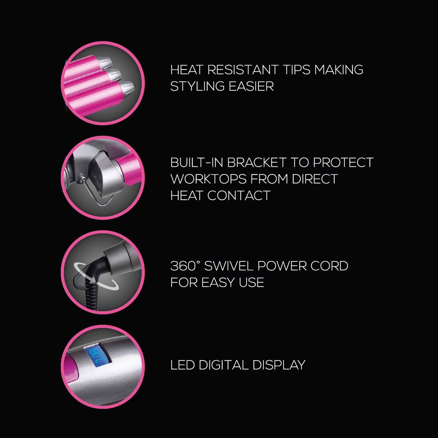 3 Barrel Hair Waver Curling Tongs With Multiple Heat Settings Up To 200°c