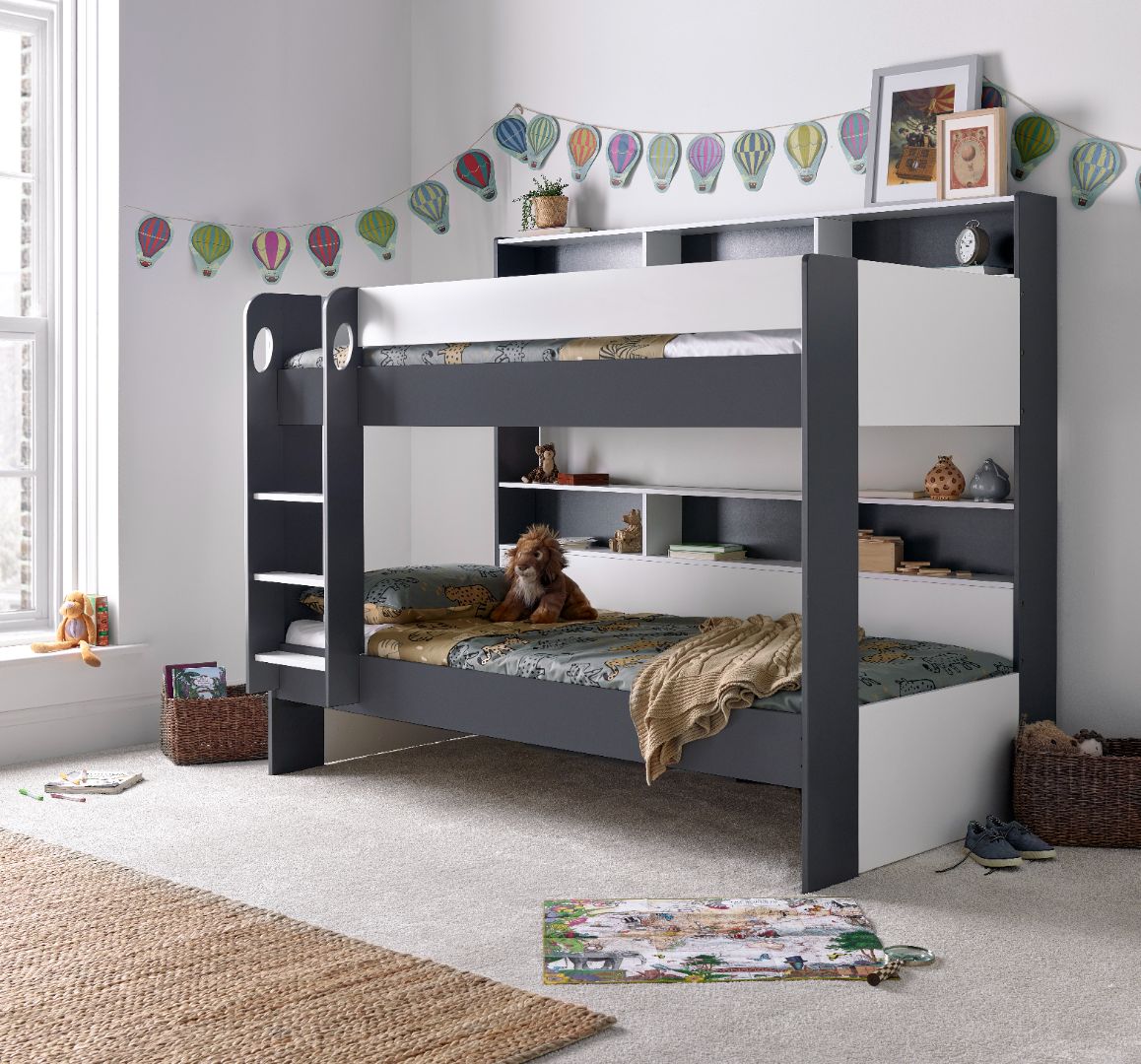 Olly Storage Bunk Bed Without Drawer With Spring Mattresses | Single | Grey
