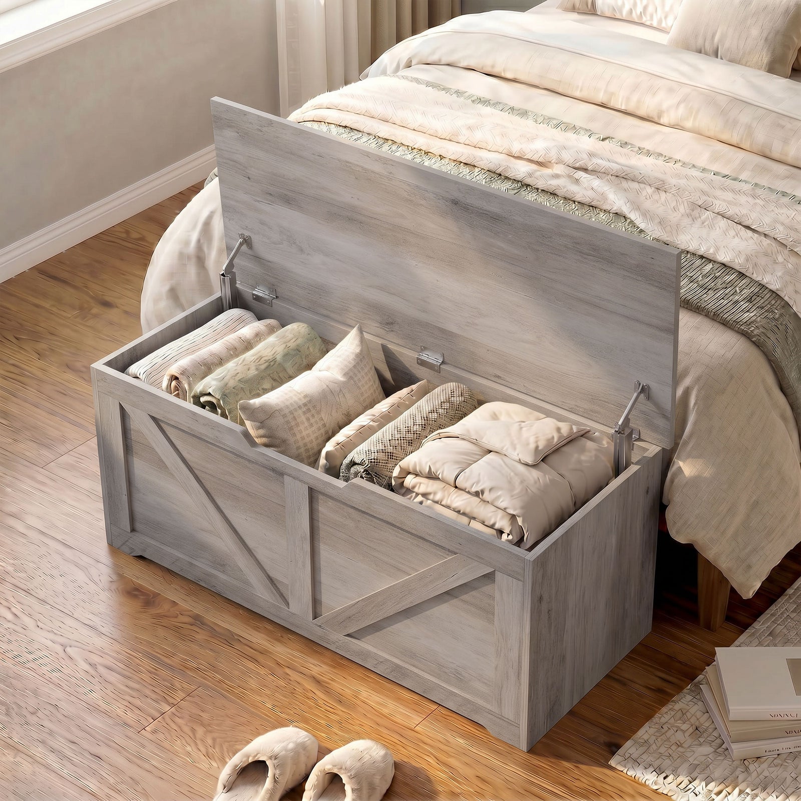 Storage Trunk For Living Room, With Safety Hinges, 100cm | Grey