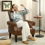 Upholstered Modern Accent Chair,  Armchair With Wood Legs, Brown