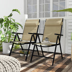 Set Of 2 Patio Folding Chairs With Adjustable Back | Khaki