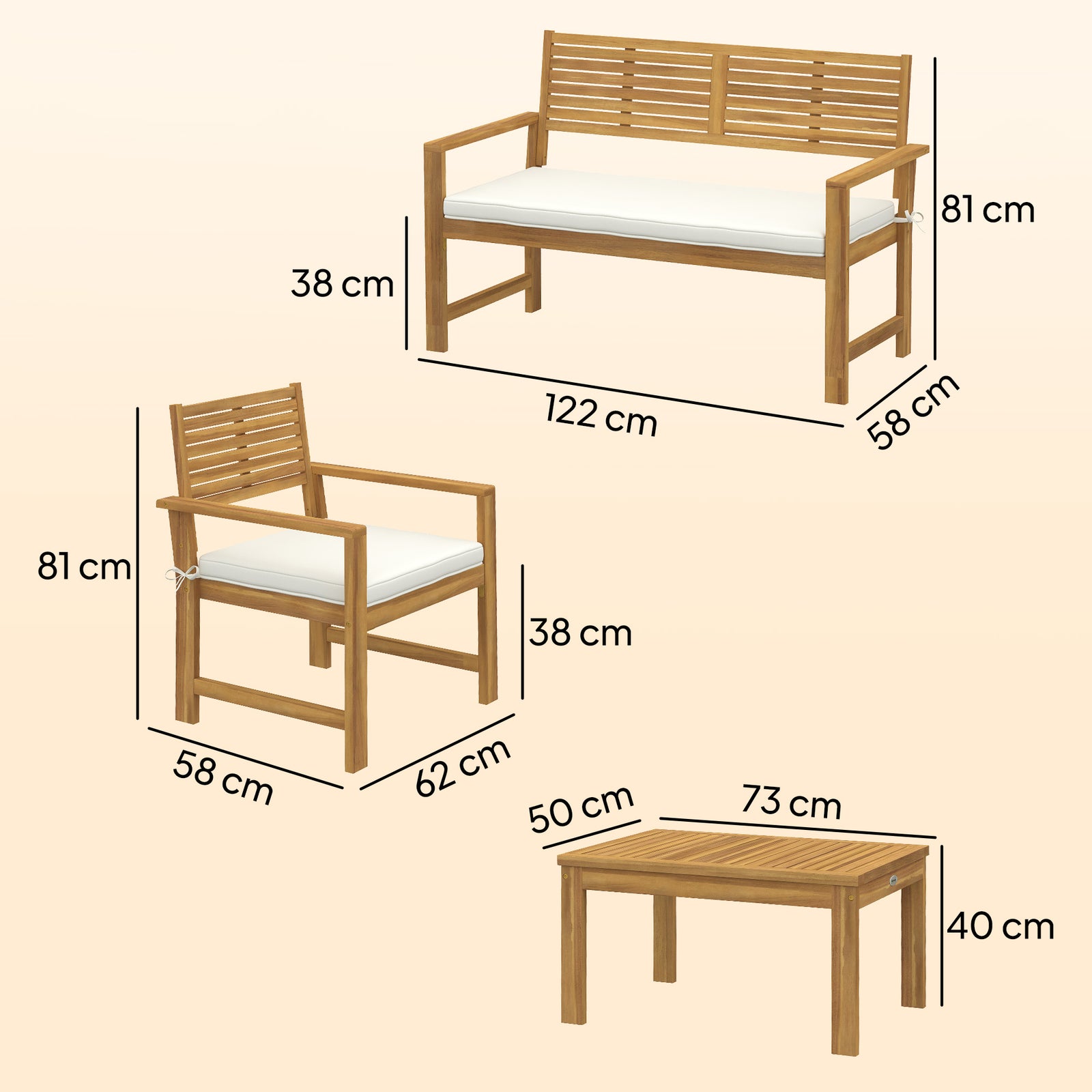 4 Seater Wooden Garden Furniture Set With Loveseat, Chairs, Table | White