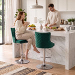 HOMCOM Bar Stools Set Of 2, Swivel Velvet Barstools With Footrest, Green