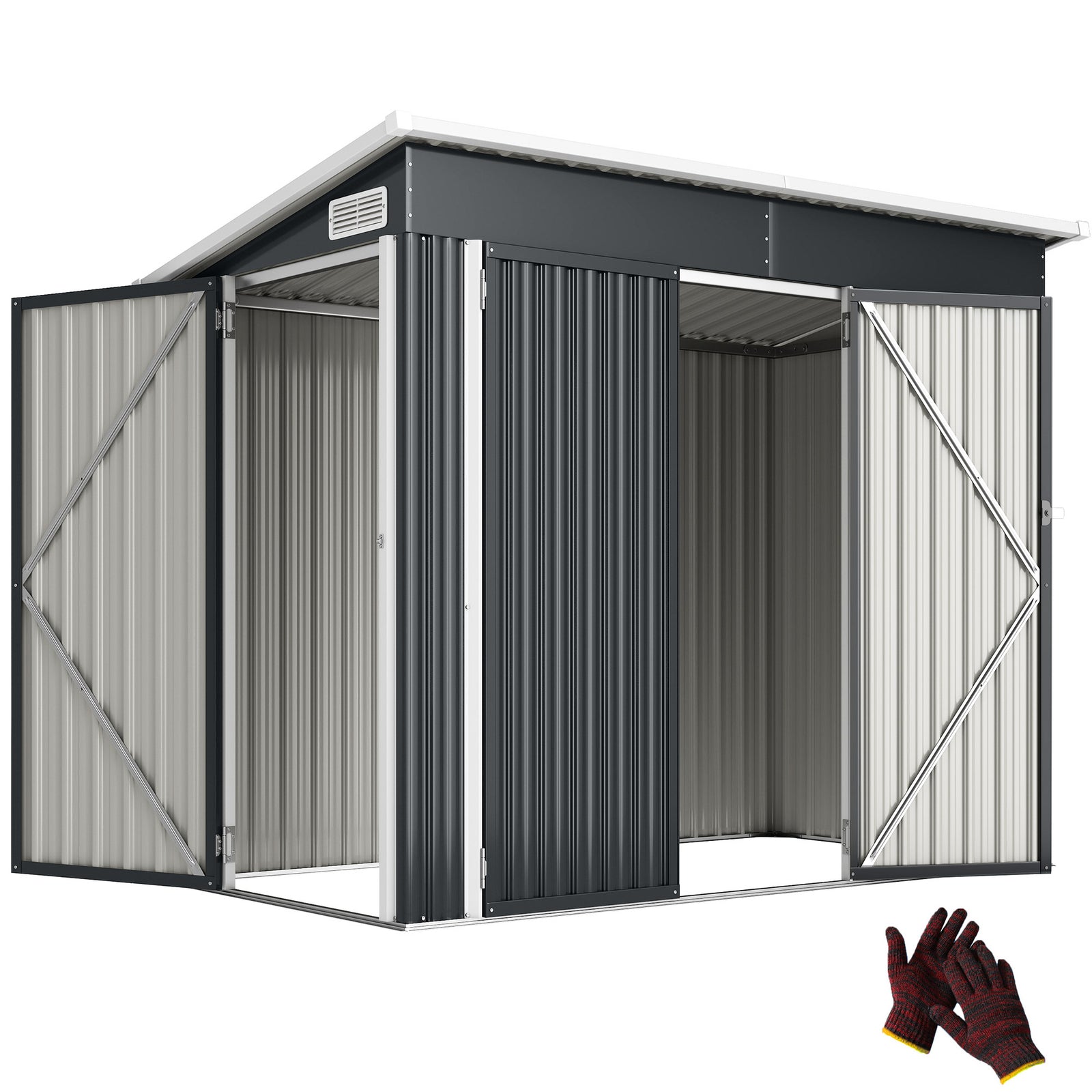 Outdoor Storage Shed, 7.5 X 4.3ft Metal Garden Shed | Dark Grey