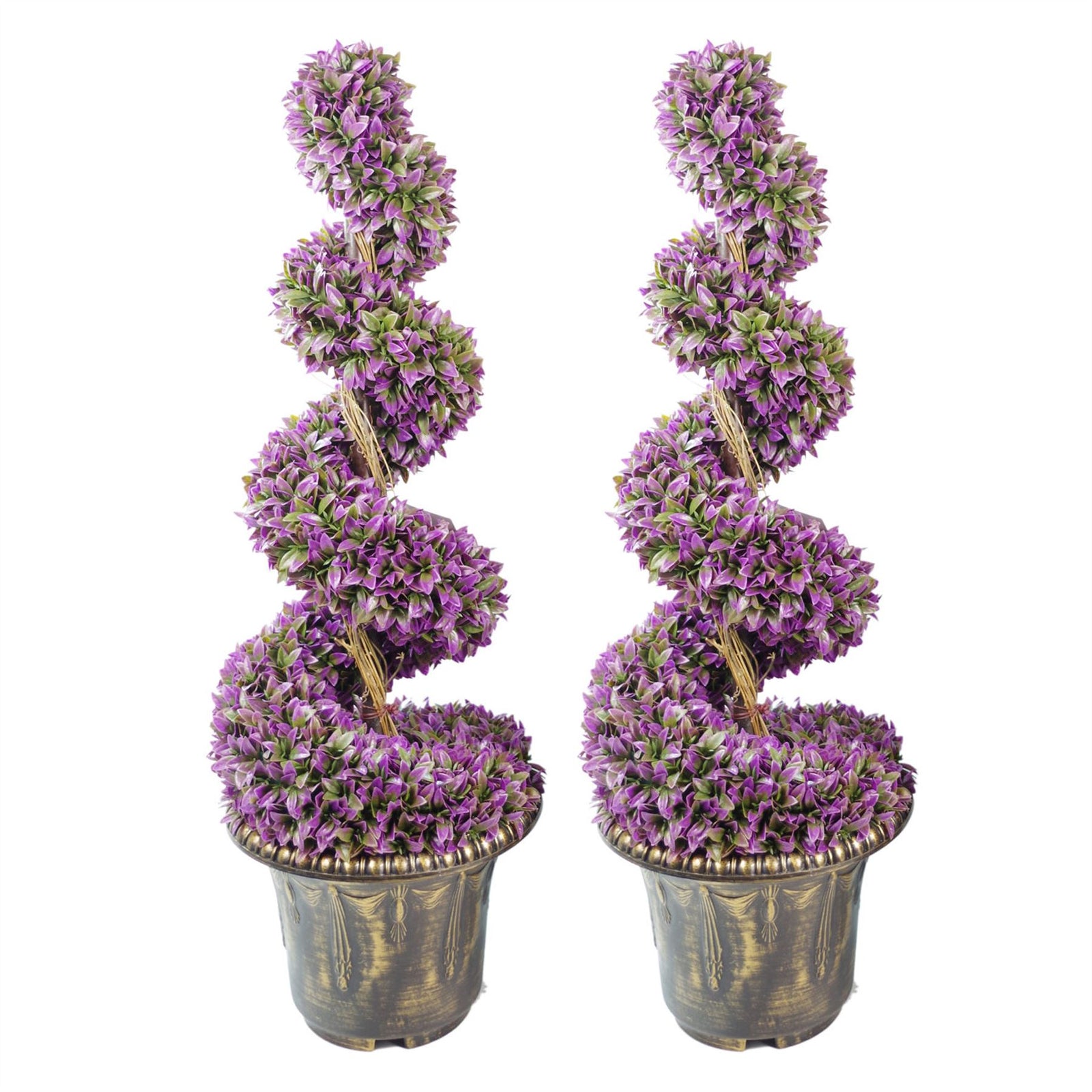 90cm Pair Of Purple Large  Spiral Topiary Trees With Decorative Planters