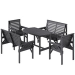 5pc Patio Dining Set Wooden Table And Chairs W/ Umbrella Hole