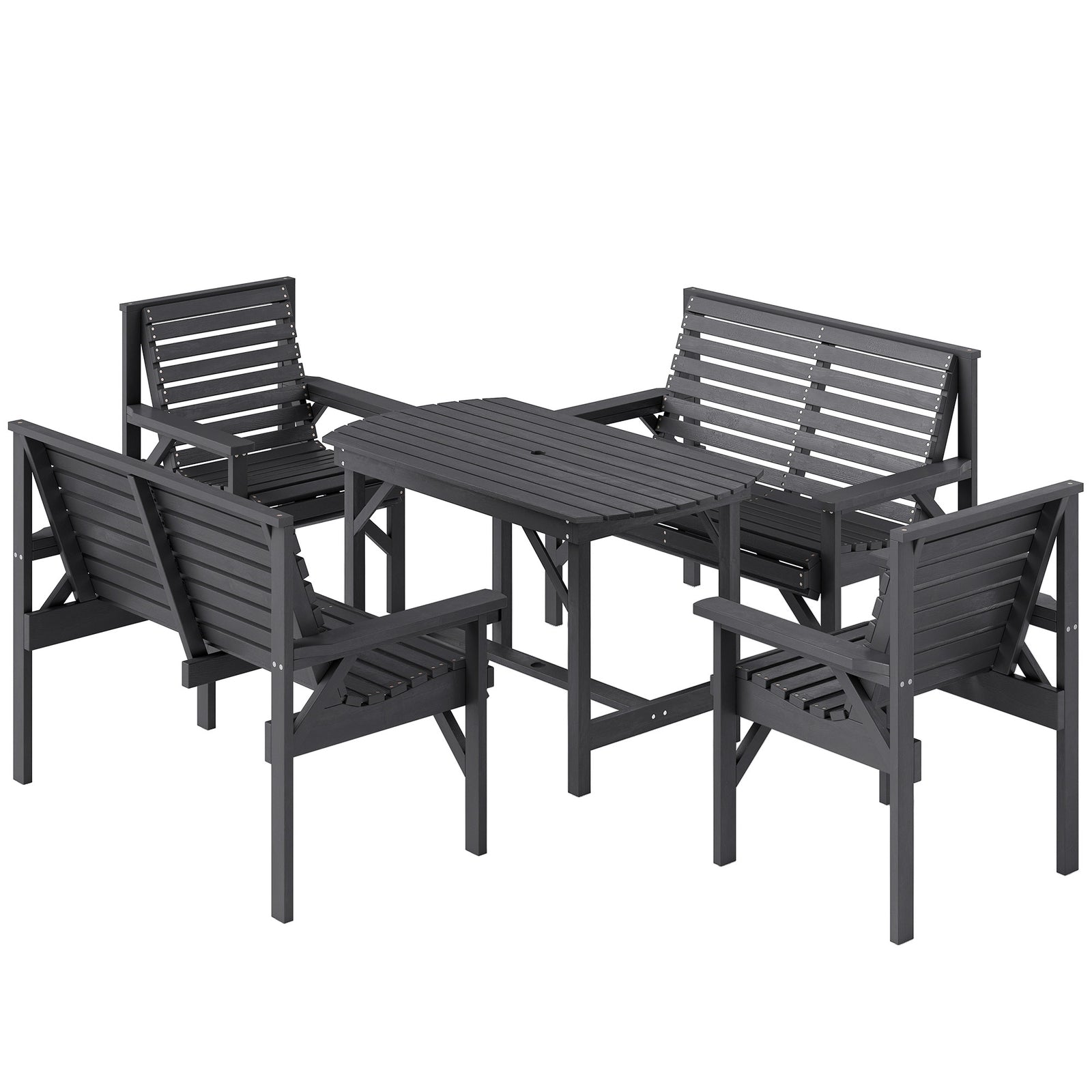 5pc Patio Dining Set Wooden Table And Chairs W/ Umbrella Hole