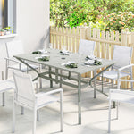 Outsunny Garden Dining Table With Steel Frame And Slatted Top, Light Grey