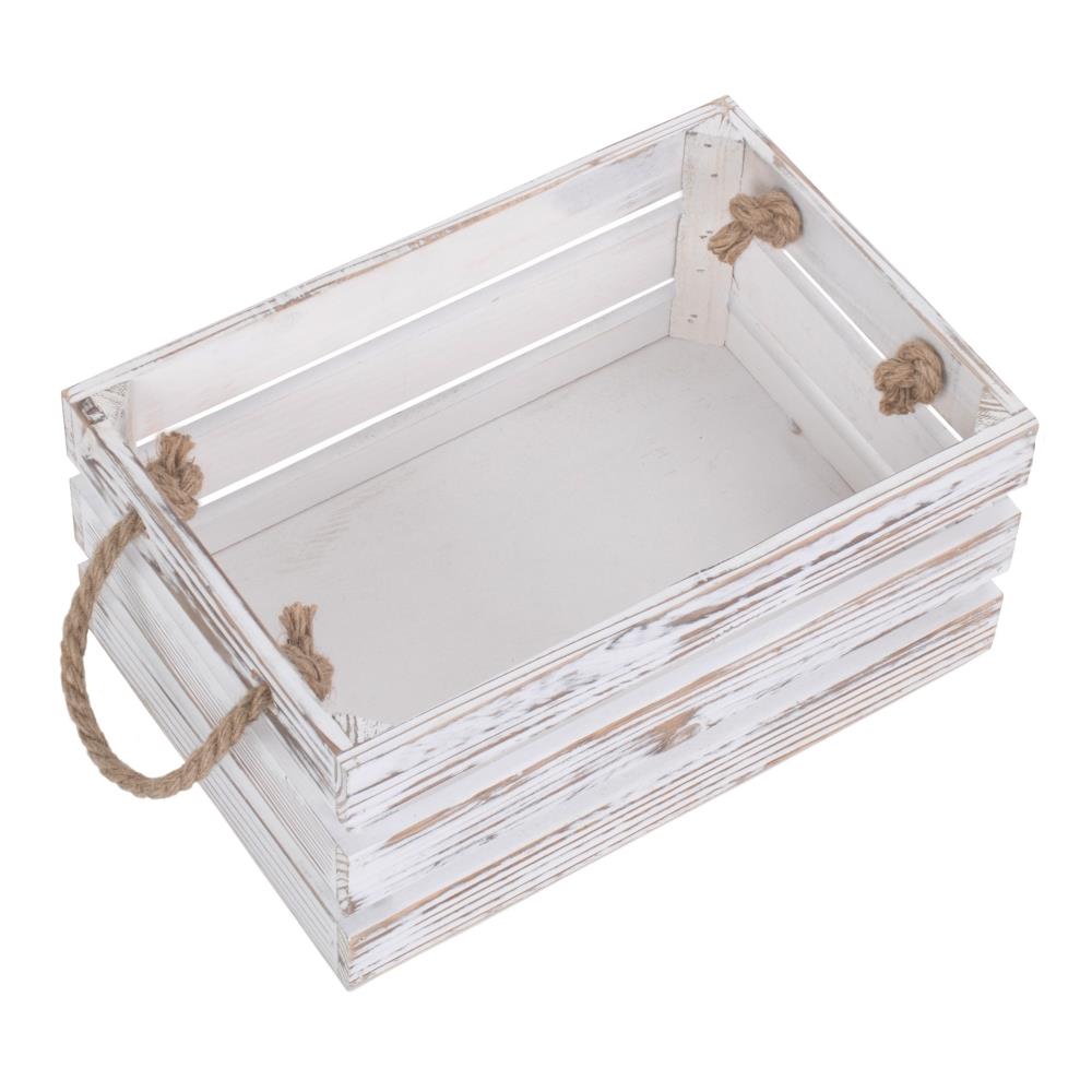 Distressed White Rope Handled Wooden Crate | Large | White
