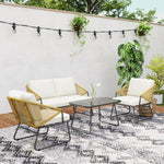 4 Piece Rattan Garden Furniture Set With Cushions | Natural