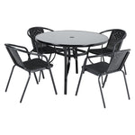 5 Pieces Outdoor Dining Set Tempered Glass Outdoor Coffee Table And Rattan Chairs Garden Seating