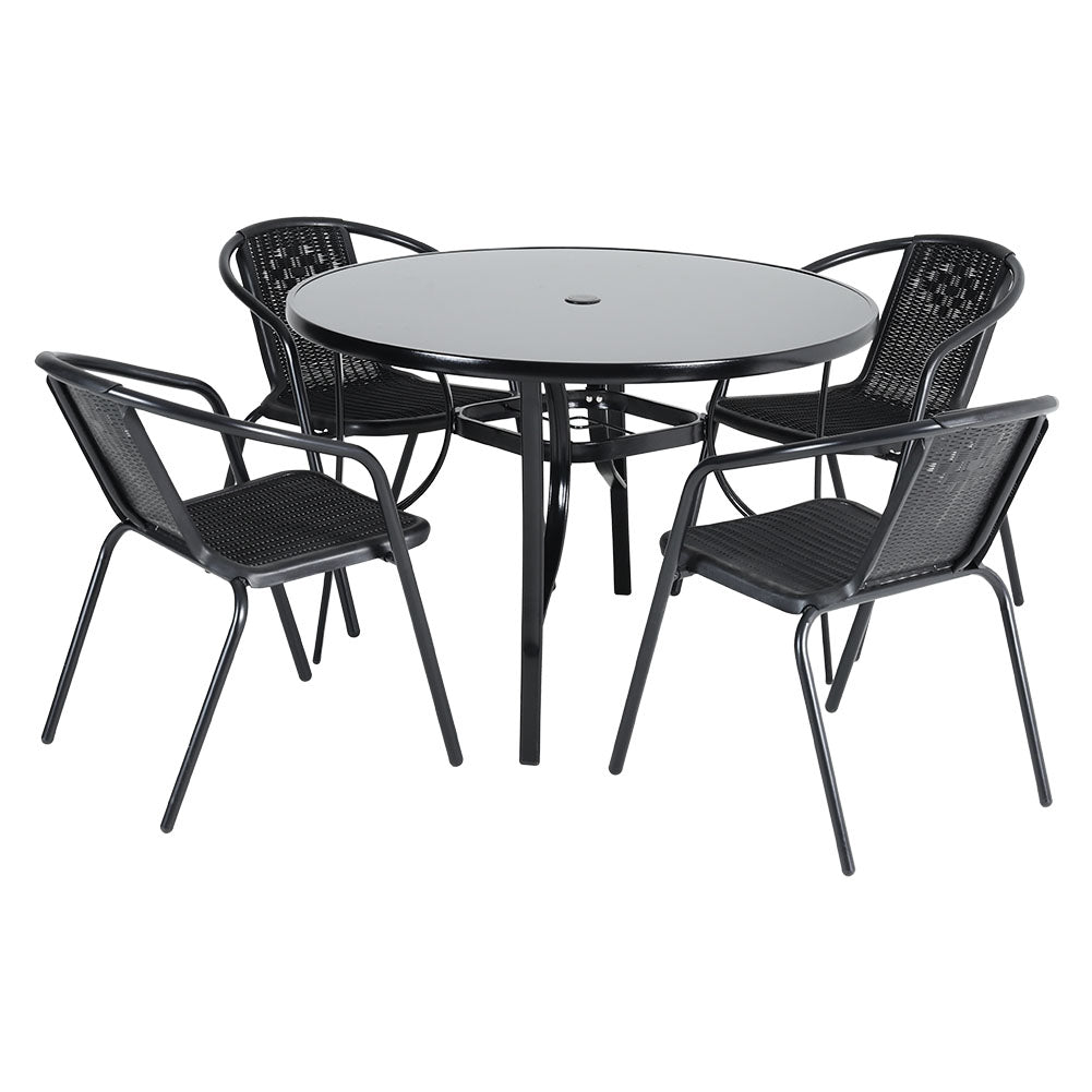 5 Pieces Outdoor Dining Set Tempered Glass Outdoor Coffee Table And Rattan Chairs Garden Seating