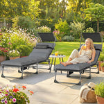 Folding Sun Loungers Set Of 2, Sun Bed With Canopy | Light Grey