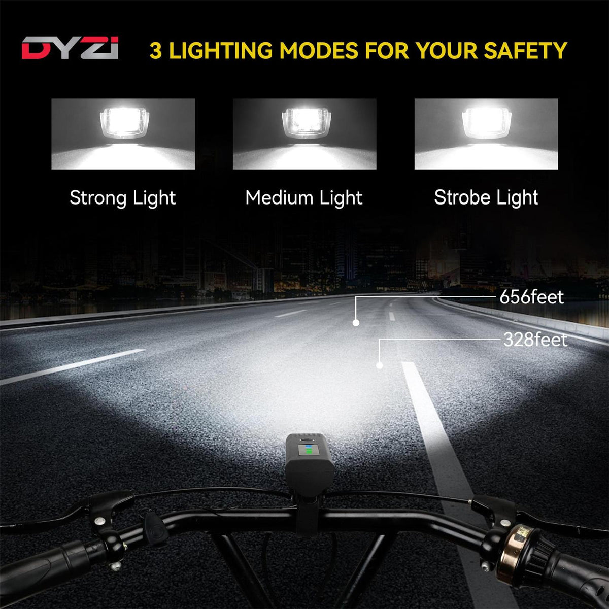 Dyzi Bike Bicycle Light Set Usb Rechargeable 4 Modes Daylight Sensor