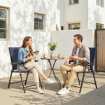 Folding Garden Chairs Set With High Back, Armrests | Set of 2 | Navy Blue