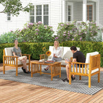 4 Seater Acacia Wood Patio Conversation Set Slatted Design Teak
