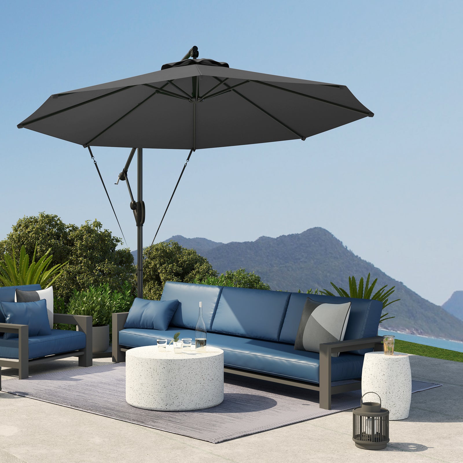 3(m) Cantilever Banana Parasol With Cover Wind Strap Upf50+ | Gray